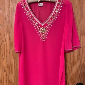 Size M Gunit Fashions Tunic Top Blouse Pink Sheer Beaded Flowy